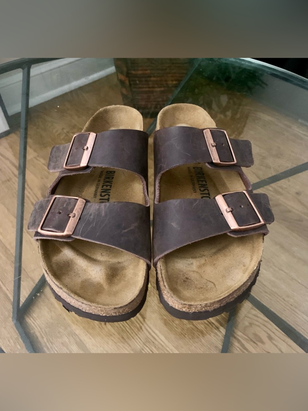 Birkenstock Brown Leather Double-Strap Sandals with Copper Buckles. Women size 7 - Picture 2 of 5